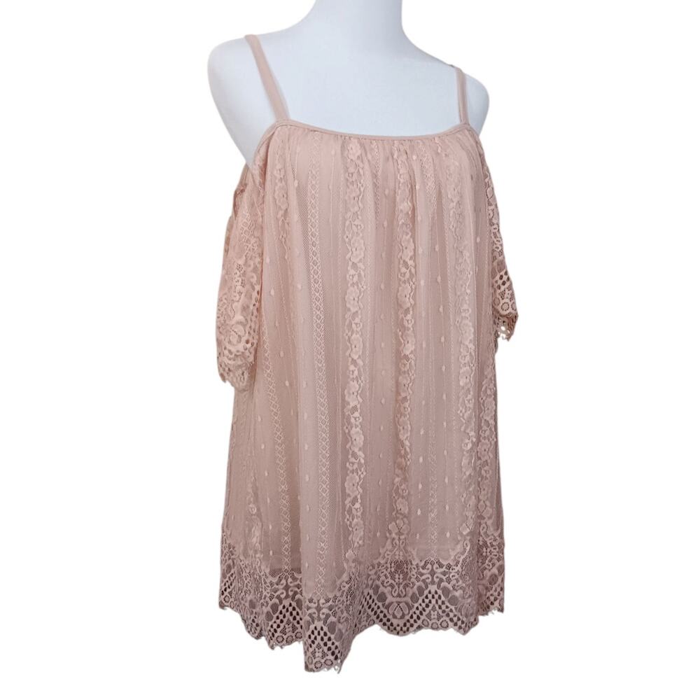 SUZANNE BETRO Lacey Blouse Top M Fairy Princess Strappy Pastel Pink Coquette‎